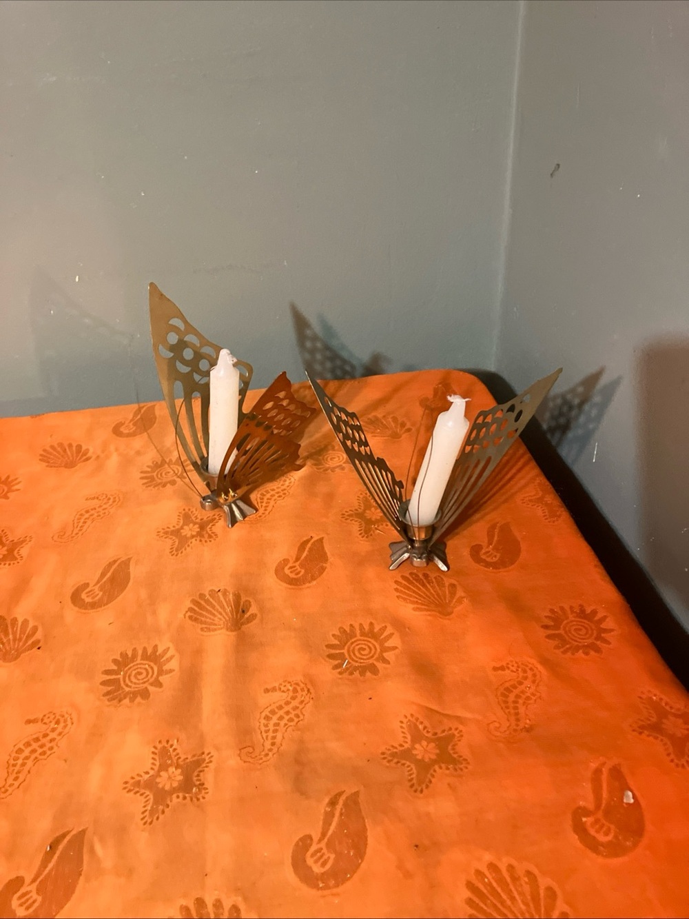 Vintage Brass Butterfly Candle Holders Pair Mid-Century Modern Hollywood Regency